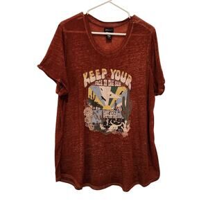 Joei & I Burn Out Orange Short Sleeve Y2K Graphic Tee Casual T-Shirt Size 2X